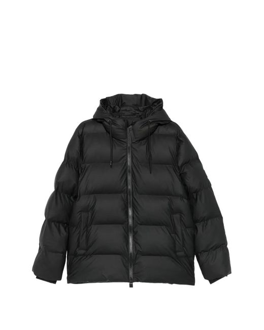 Rains Black Alta Hooded Quilted Jacket