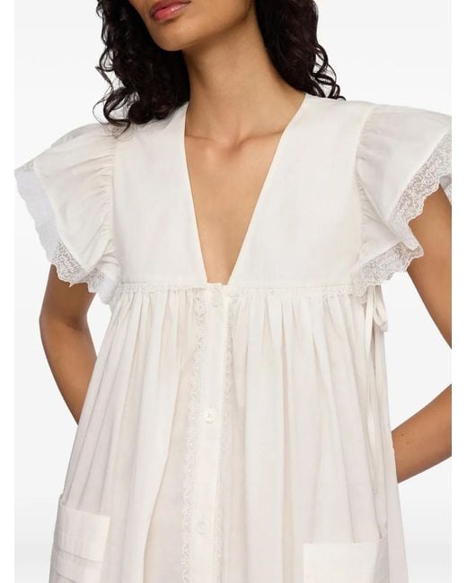 Ganni White Lace-Trim Ruffled Dress