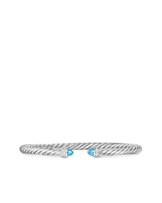 David Yurman White Sterling Cablespira Flex Diamond Bracelet (4Mm)
