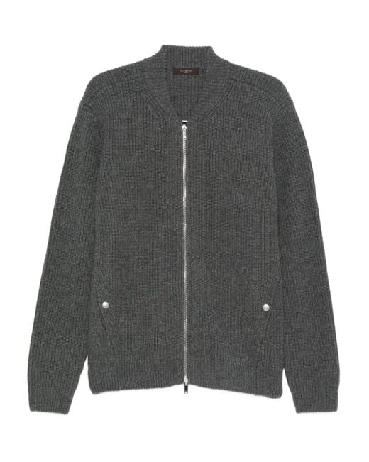 Zanone Gray Ribbed Zip-Up Cardigan for men