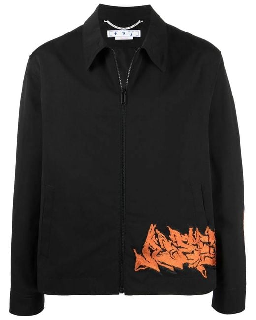 Off-White c/o Virgil Abloh Black Embroidered Motif Zipped Jacket for men