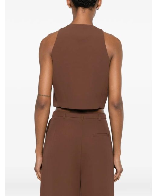 Imperial Brown Flower-Detail Cropped Top