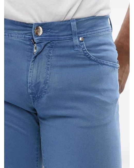 Corneliani Blue Embroidered Cotton Jeans for men