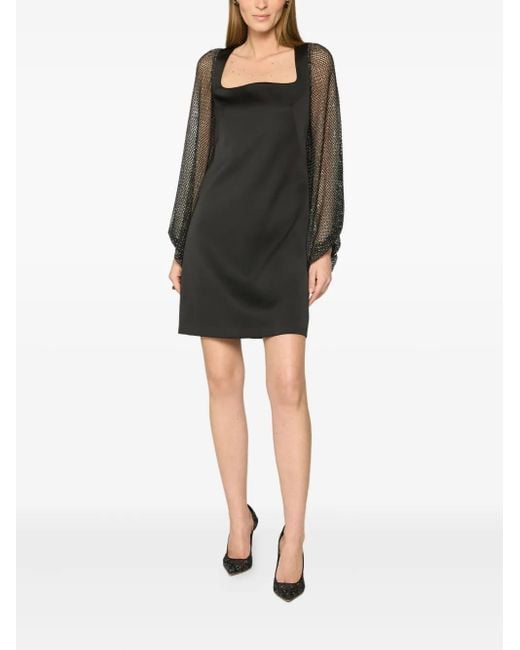 Genny Black Square-Neck Embellished-Sleeves Mini Dress