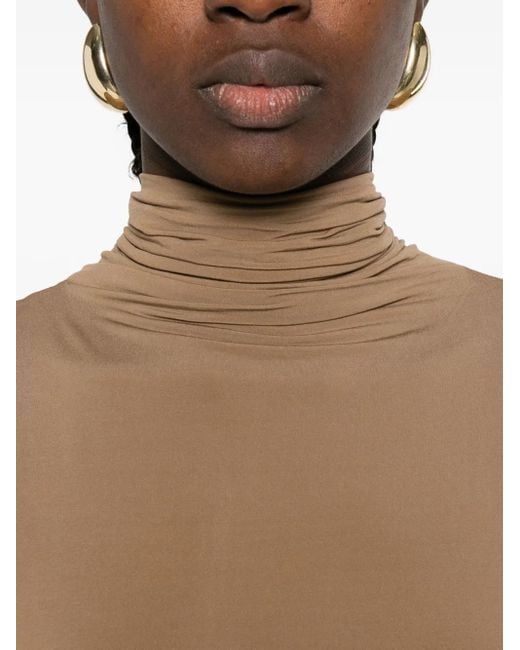Magda Butrym Natural High-Neck Draped Maxi Dress