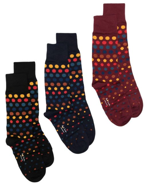 Paul Smith Red Polka Dot-intarsia Ankle Socks (pack Of Three)) for men