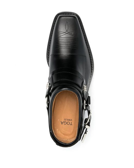 Toga Virilis Black Buckled Leather Slip-On Mules for men