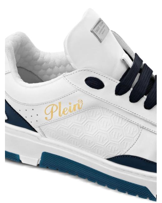 Philipp Plein White Logo-Debossed Leather Sneakers