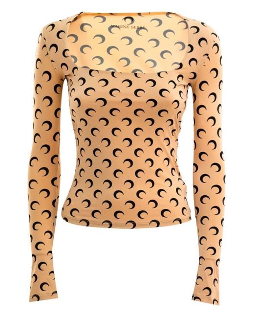 MARINE SERRE Natural Langarmshirt mit Mond-Print