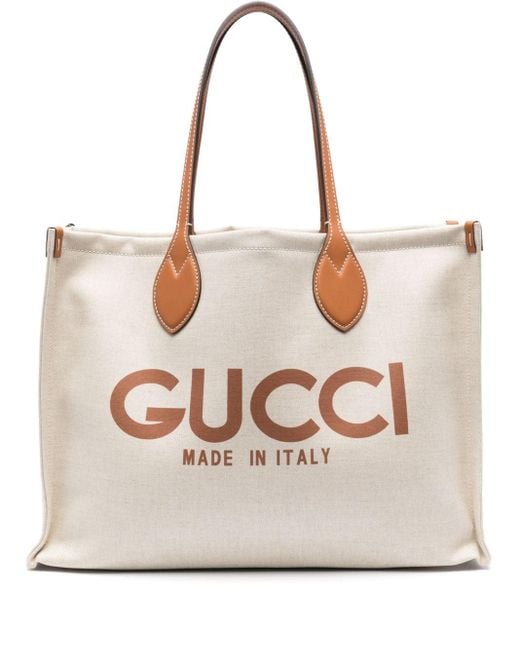 Gucci Natural Logo Print Tote Bag