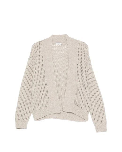 Peserico Natural Sequin-Embellished Open-Knit Cardigan