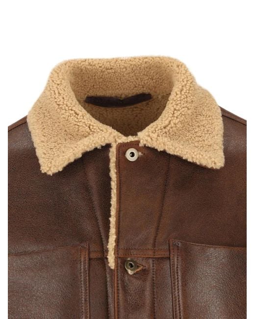 Salvatore Santoro Brown Button-Fastening Leather Jacket for men