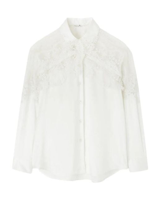 Ermanno Scervino White Lace-Detailed Silk Shirt
