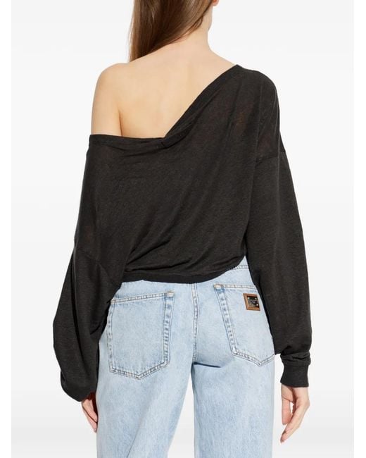 IRO Black Destinee Cropped Off-Shoulder Top