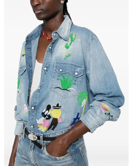 Antik Denim Blue Embroidered Denim Shirt