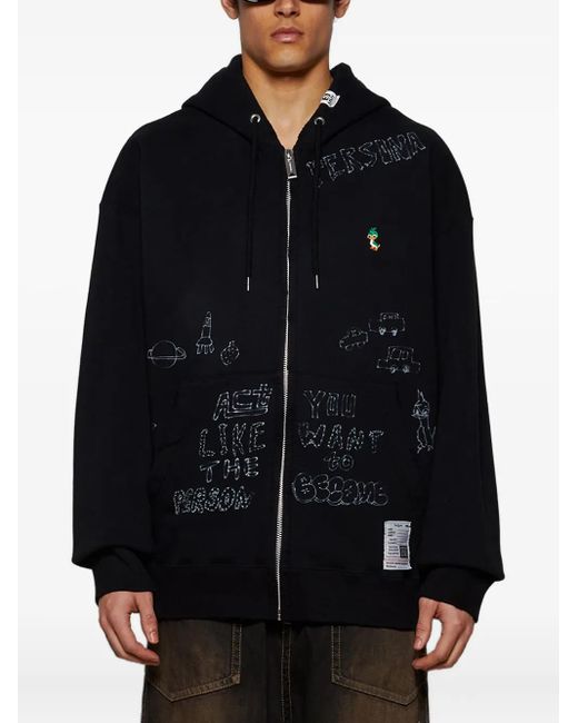 Maison Mihara Yasuhiro Black Distressed Zip-Up Hoodie for men