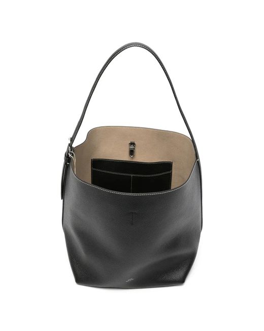 Totême Black Medium Belted Grained-Leather Tote Bag
