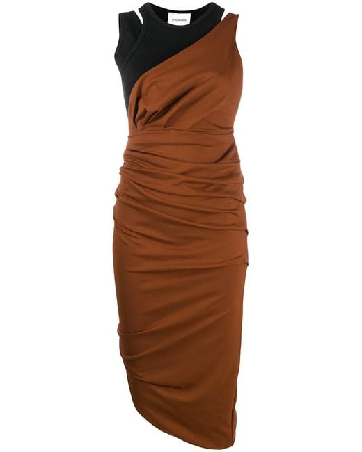 Lourdes Brown Ruched Fitted Evening Dress
