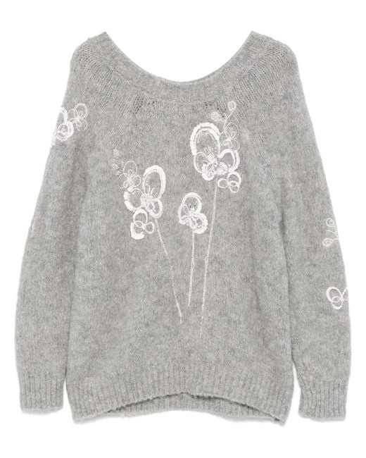 BERNADETTE Gray Floral-Motif Sweater