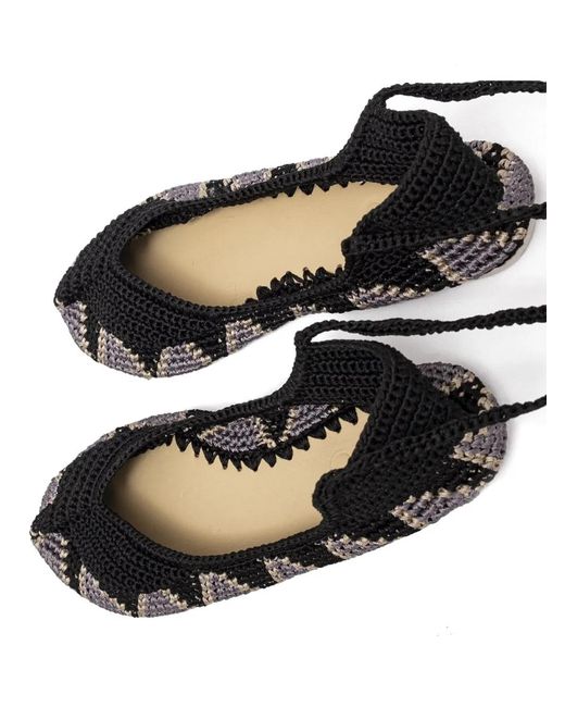 SLO_HAND_MADE Black Crochet Ballet Flats