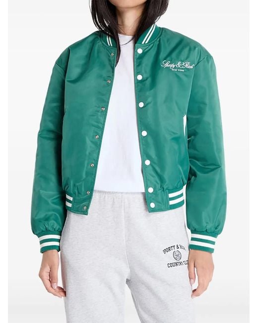 Sporty & Rich Green Striped Buttoned Varsity Jacket