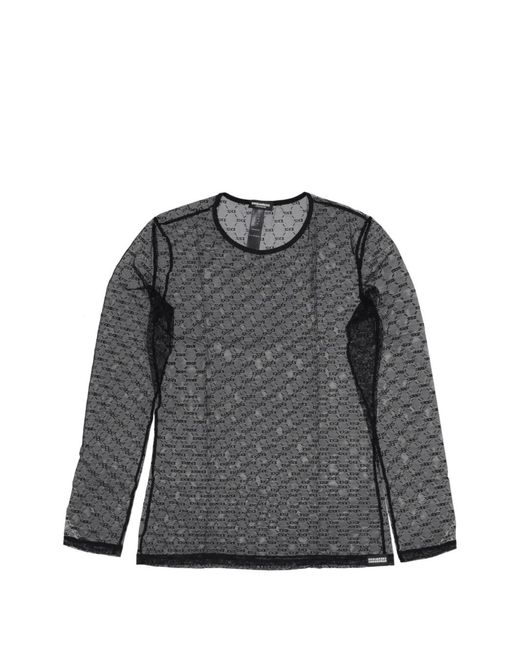 DSquared² Gray Monogram-Print Mesh Top