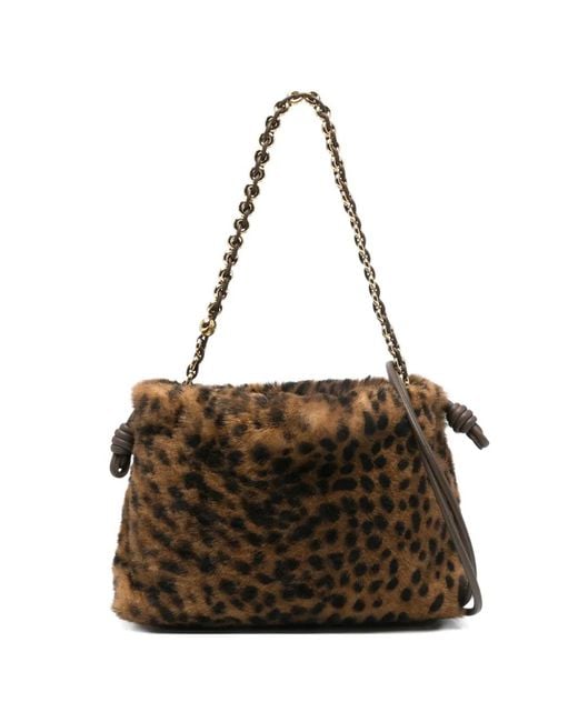 Loewe Brown Leopard Chain Clutch Bag