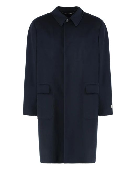 Canali Blue Single-Breasted Wool Coat for men