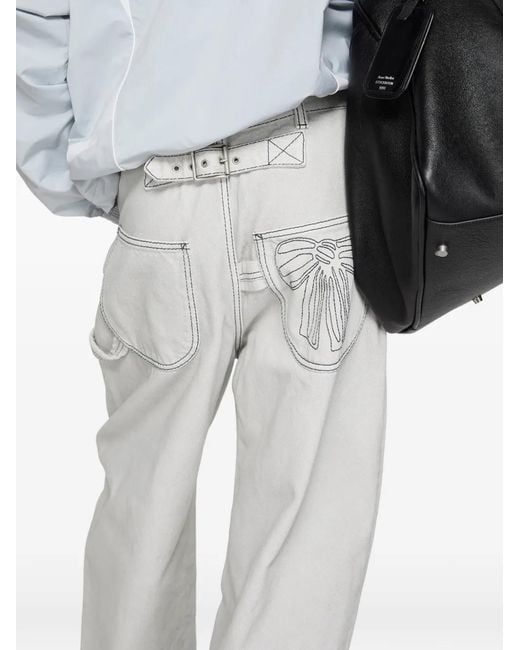 Acne White Bow-Embroidered Trousers for men