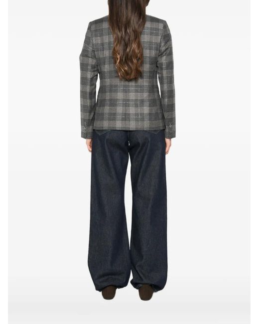 Peserico Gray Double-Breasted Check-Pattern Blazer