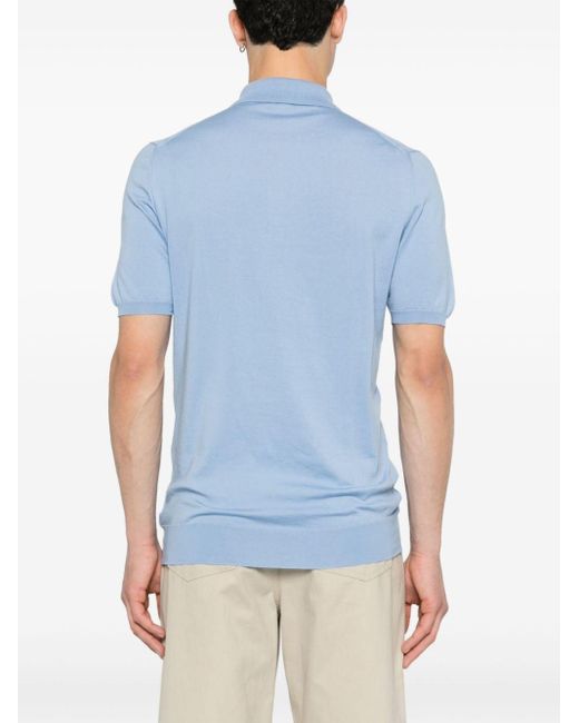 メンズ Kiton Chevron-detail Fine Ribbed Polo Shirt Blue