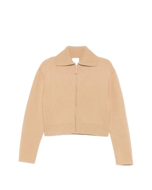 Allude Natural Zip-Up Ribbed-Trim Cardigan