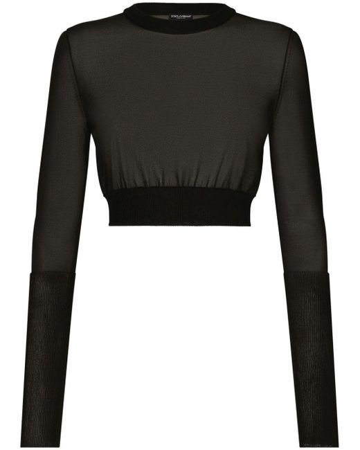 Dolce & Gabbana Black Semi-sheer Cropped Top