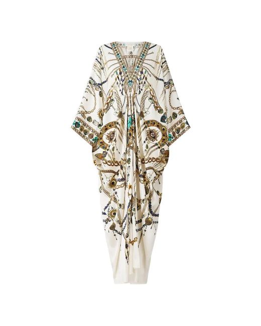 Camilla White V-Neck Chain-Print Maxi Dress