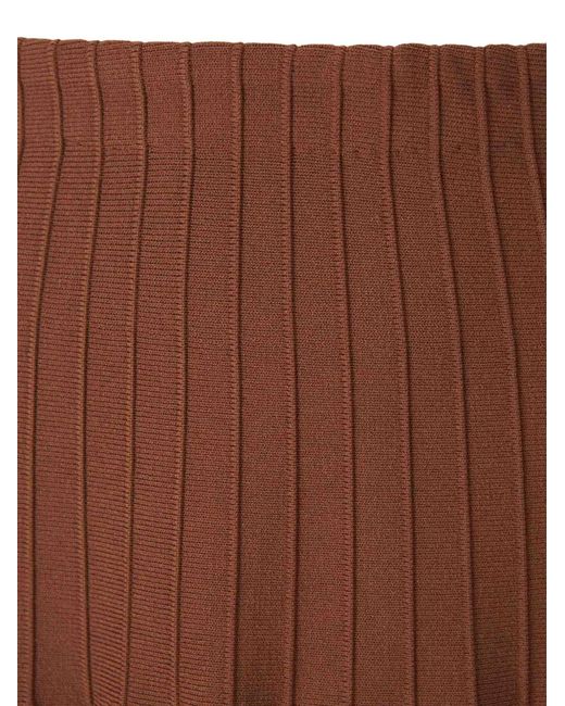 Staud Brown Pleated Ribbed-Knit Skirt