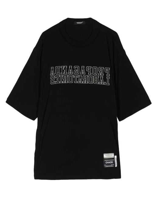 Undercover Black Slogan-Embroidered Cotton T-Shirt for men