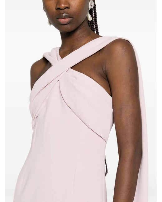 Solace London Pink Halter-Neck Draped-Scarf Maxi Dress