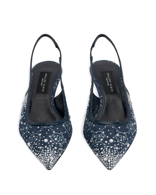 Philipp Plein Blue Monogram Strass Heeled Pumps
