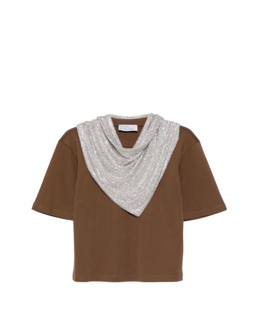 GIUSEPPE DI MORABITO Brown Embellished-Detail Draped T-Shirt