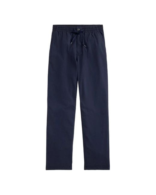 Polo Ralph Lauren Blue Seersucker-Texture Button-Fastening Trousers for men