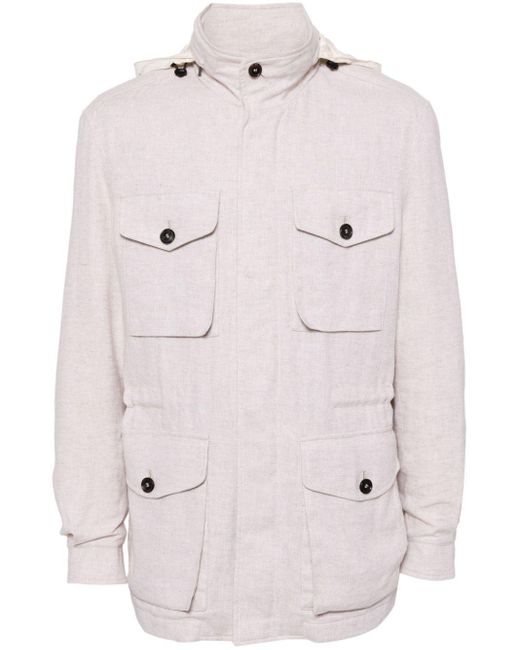 N.Peal Cashmere Natural Hampton Herringbone Hooded Jacket for men