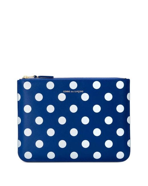 Comme des Garçons Blue Polka-Dot-Print Zip Pouch
