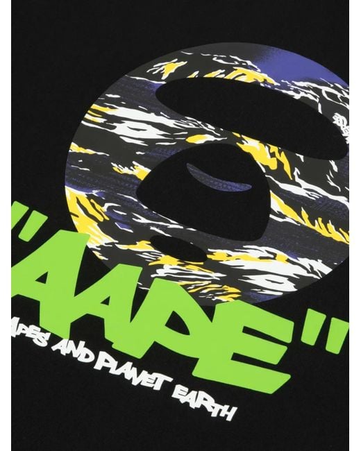 Aape By A Bathing Ape Black Graphic Crew-Neck T-Shirt for men