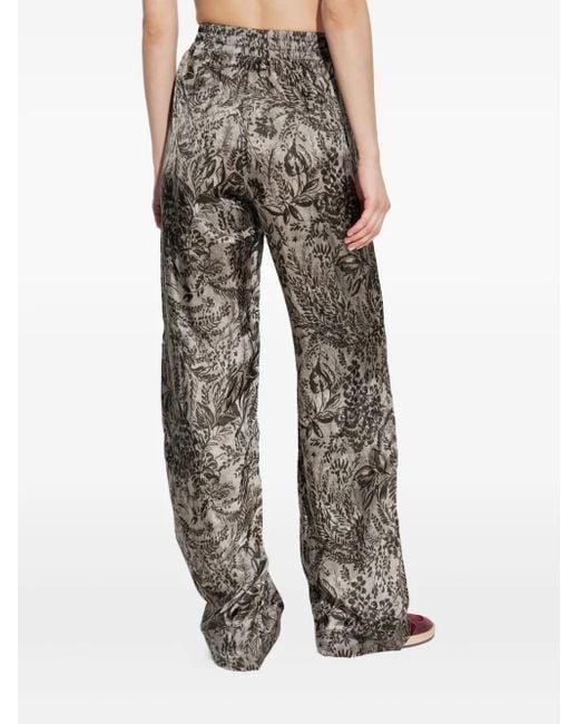 Golden Goose Deluxe Brand Gray Floral-Print Elastic-Waist Straight Trousers