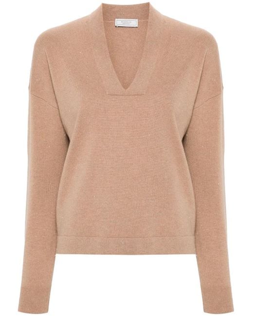 Maglione Girocollo Con Trama Metallizzata di Peserico in Natural