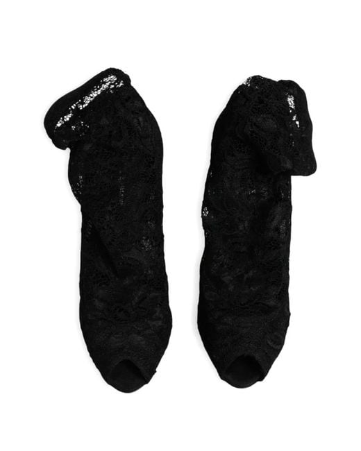 Dolce & Gabbana Black Lace Peep-Toe Ankle Boots