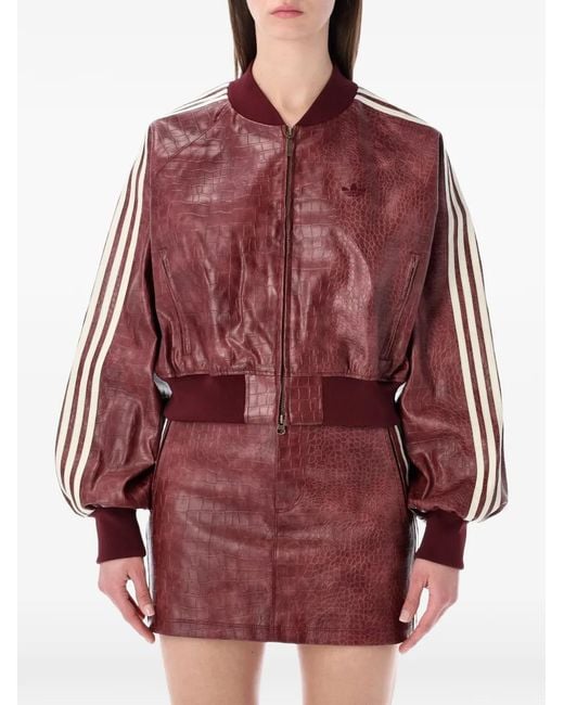 Adidas Red Crocodile-Effect Stripe Bomber Jacket