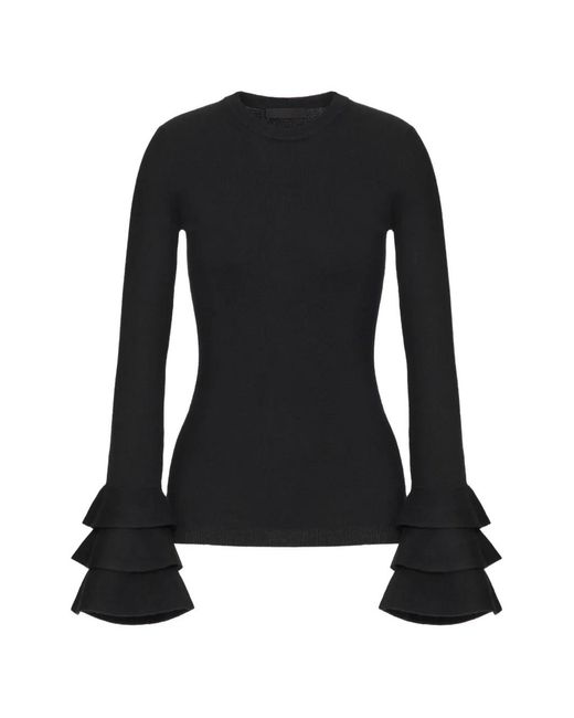 Valentino Garavani Black Stretch Tiered-Sleeve Knitted Top