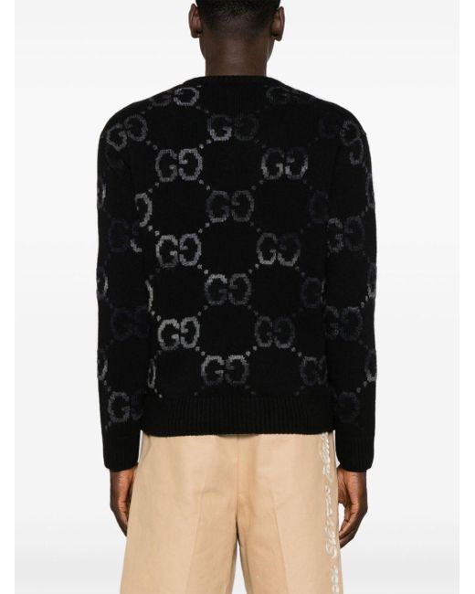 Gucci Black Wool GG Intarsia Sweater