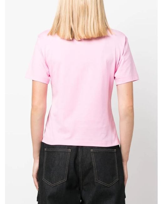 MSGM Pink Logo-Print Cotton T-Shirt